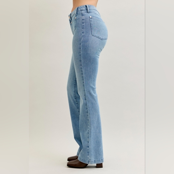 Judy Blue MR Medium Contrast Wash Bootcut Jeans Front Patch Pocket Various NEW - Picture 6 of 16